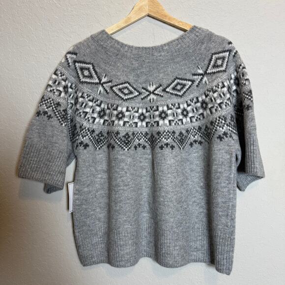 1 State Women's Nordic Fair Isle Style Short Sleeve Pullover Gray Sweater XL NEW - Picture 7 of 7